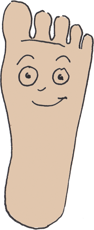 drawing of a foot with a happy face
