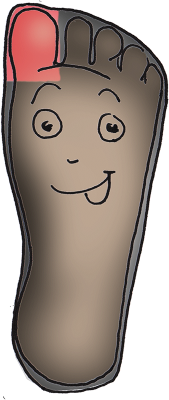 Zeichnung eines Fußes mit plus12socks und glücklichem Gesicht